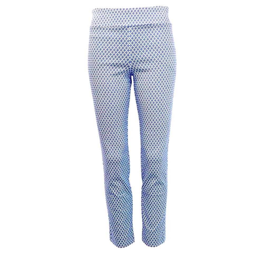 Margaret M Blue White Diamond Print Stretch Crop Pants Essential Wardrobe Staple